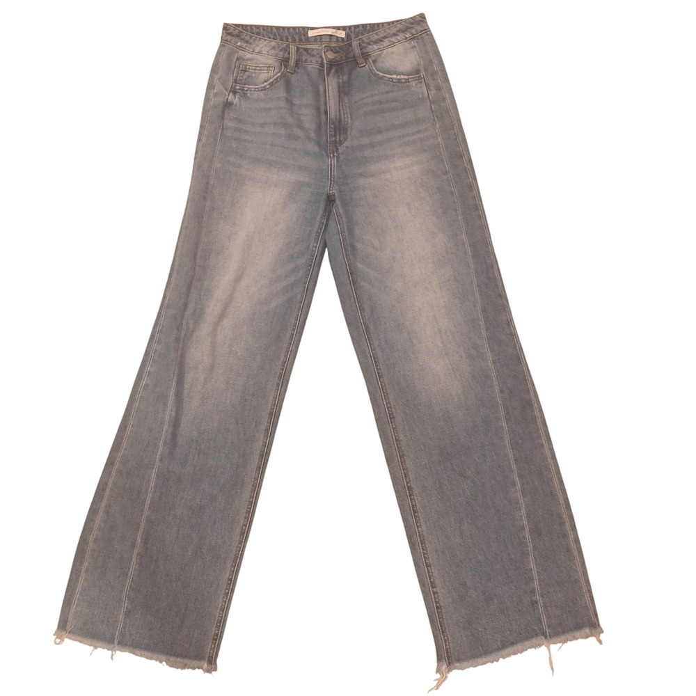 Altar'd State Wide Leg Jeans Light Wash Raw Hem High‎ Rise Boho Denim 30 LV1175